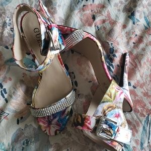 Guess floral heels with rhinestone accents